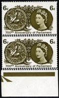 1965 700th Anniv Of Parliament 6d Lower Marginal Vertical Pair With Part 'guide Arrow' In Margin With Double Perforated  - Altri & Non Classificati