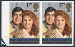 1986 Royal Wedding 17p Left Side Marginal Imperf Pair UM, Slight Tear In Margin Just Touching Design, SG.1334a. Cat. £16 - Other & Unclassified