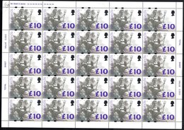 1993 Britannia £10 Complete Sheet Of 25, Cylinder 2A, UM, SG.1658. - Other & Unclassified