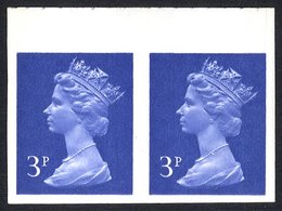 1971-96 3p Ultramarine (two Bands) Top Marginal Imperf Pair UM, SG.X855b, Cat. £400 - Other & Unclassified