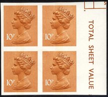 1980 10p Orange Brown (1 Centre Band) Imperf Marginal UM Block Of Four With Part Marginal Inscription, Very Minor Gum Be - Other & Unclassified