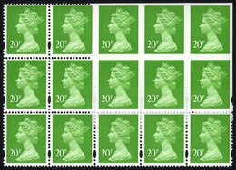 1993-2010 20p Bright Green (centre Band), Variety Imperf The Top Right Strip Of Three In A Progressively Imperf Block Of - Other & Unclassified