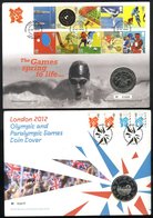 COIN COVERS Range Of 39 £5 Coin Covers (41 Coins) Incl. Olympics, Royalty Etc. Face Value Of Coins Alone Is £205. - Autres & Non Classés