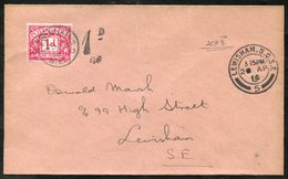 1914 Postage Due 1d Carmine (SG.D2) Tied To A Cover By Lewisham C.d.s. On The First Day Of Issue 20th April 1914. Rare. - Sonstige & Ohne Zuordnung
