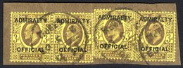 ADMIRALTY OFFICIAL 1903 3d Dull Purple/orange Yellow Pair & Two Singles Together On A Piece Tied By Three Circular Cance - Altri & Non Classificati