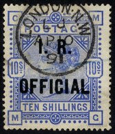 I.R OFFICIAL 1890 10s Ultramarine, Superb U Example With Fine Upright Strike Of The 'London N.W AP.10.91' C.d.s, Slight  - Other & Unclassified