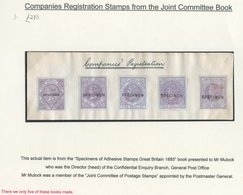 COMPANIES REGISTRATION 1885  4d To £1 (5) In Lilac On Part Page From The Committee Book, Each Optd SPECIMEN. Note - Ther - Autres & Non Classés