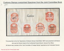 CUSTOMS 1885 3d To 5s Orange (6), All Optd SPECIMEN, On Part Page From The Committee Book. Note - There Were Only Five O - Autres & Non Classés