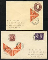 SARK 1940-41 Two Envelopes To Guernsey, One Franked 1940 Centenary 2d Bisected Block Of Four, Used With Normal 3d And KG - Sonstige & Ohne Zuordnung