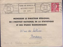 Entier, Enveloppe TSC INSEE 15f Muller Rose Oblitération RBV Bordeaux RP 20-6 1955 - Bandes Pour Journaux