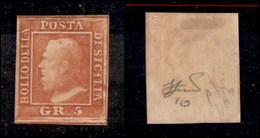 0165 ANTICHI STATI - SICILIA - 1859 - 5 Grana Vermiglio (10) Nuovo Con Gomma - Molto Bello - Diena (1.500) - Other & Unclassified