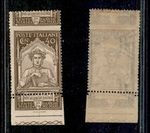 0235 REGNO - 1921 - 40 Cent Dante (118nc) Bordo Foglio - Dentellatura Orizzontale Spostata In Alto (450) - Other & Unclassified