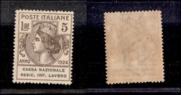0306 REGNO - PARASTATALI - 1924 - 5 Lire Cassa Nazionale Ass. Inf. Lavoro (23) Con Punto Nella O Di Lavoro - Gomma Integ - Other & Unclassified