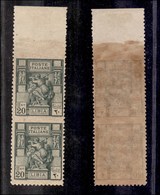 0394 COLONIE - LIBIA - 1926 - 20 Cent Sibilla (54f) - Coppia Verticale Bordo Foglio Non Dentellata In Alto E Al Centro - - Other & Unclassified
