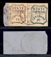 1110 ANTICHI STATI - PARMA - 1859 - 10 Cent (14) + 20 Cent (15) Su Frammento - Annullamento (rosso) Non Garantito - Other & Unclassified