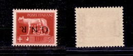 1558 REPUBBLICA SOCIALE - GNR VERONA - 1944 - GNR Verona - 5 Lire (485a) - Soprastampa Capovolta - Gomma Integra (180) - Other & Unclassified