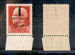 1575 REPUBBLICA SOCIALE - FASCETTI - 1944 - Torino - 75 Cent (494ma - CEI 63b) - Soprastampa Incompleta - Bordo Di Fogli - Other & Unclassified