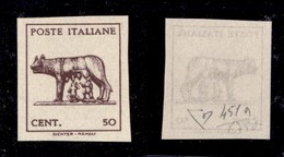 1593 LUOGOTENENZA - LUOGOTENENZA - 1944 - 50 Cent (515Ah) - Non Dentellato Senza Fondo Di Sicurezza (120) - Other & Unclassified