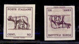 1600 LUOGOTENENZA - LUOGOTENENZA - 1944 - 50 Cent (515An) - Stampa Recto Verso (capovolta) Non Dentellato (180) - Other & Unclassified