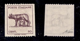 1608 LUOGOTENENZA - LUOGOTENENZA - 1943 - 50 Cent (515p) - Non Dentellato Verticalmente (80) - Other & Unclassified