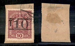 1625 OCCUPAZIONI - TRENTINO - 1919 - Bolzano 3 - T10 Su 10 Heller (2) Su Frammento - Denti Corti A Destra (220+) - Other & Unclassified