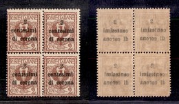 1650 OCCUPAZIONI - TRENTO E TRIESTE - 1919 - 2 Cent Su 2 Cent Floreale (2 Ya) - Quartina - Decalco Della Soprastampa - G - Other & Unclassified