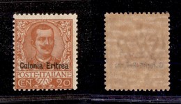 1766 COLONIE - ERITREA - 1903 - 20 Cent Floreale Soprastampato (23) - Gomma Integra (25) - Other & Unclassified
