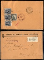 1858 COLONIE - LIBIA - STORIA POSTALE - Ferrovie Del Governo Della Tripolitania - 5 Cent (46) + Striscia Di Tre Del 60 C - Other & Unclassified