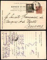 1889 COLONIE - LIBIA - STORIA POSTALE - 50 Cent (28) + 10 Cent (4/I) - Cartolina Banco Di Roma Da Tripoli A Anversa Del  - Other & Unclassified