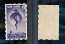 2154 REPUBBLICA - REPUBBLICA - 1949 - 20 Lire Sanità (607) - Gomma Integra (50) - Andere & Zonder Classificatie