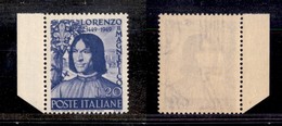 2155 REPUBBLICA - REPUBBLICA - 1949 - 20 Lire Lorenzo Il Magnifico (608) - Filigrana Lettere Al Centro (15/10) - Gomma I - Andere & Zonder Classificatie