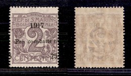 2316 SAN MARINO - SAN MARINO - 1917 - 25 Cent Su 2 Cent Cifra (51b) - Spazio Fra "E" E "N" + Soprastampa Obliqua (senza  - Andere & Zonder Classificatie