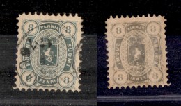 2417 ESTERO  - FINLANDIA - 1875 - 8 Penni Cifra Nei 4 Angoli (14Ay) - Usato (100) - Autres & Non Classés