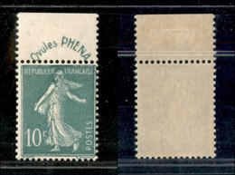 2443 ESTERO  - FRANCIA - 1922 - Ovules Phena - 10 Cent Seminatrice (141/IB) - Linguellato Sul Bordo - Autres & Non Classés