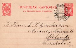 4  II 1914  Bk Betaald Antwoord Van JASKI Naar Helsinki - Storia Postale