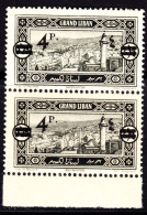 Lebanon (1927) 4p On 25c Overprint On Pair, Overprinted On Both Sides! Scott 71. MNH. Overprint On Reverse Is Inverted I - Neufs