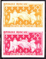 France (1959) Trial Color Proof Pair.  French-Spanish Handshake Marking 300th Anniversary Of Treaty Of Pyrenees. - Andere & Zonder Classificatie