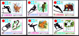 Liberia (1972) Sapporo Olympics. Various Animals And Birds. Set Of 6 Imperforates  Scott Nos 577-82, Yvert Nos 548-53. - Winter 1972: Sapporo