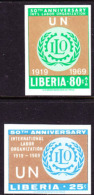 Liberia (1969) ILO 50th Anniversary. Set Of 2 Imperforates.  Scott Nos 488,C183.  Yvert Nos 464,PA54. - ILO