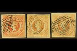 NEW SOUTH WALES  1854-59 1s Diadem, The Three Listed Shades, SG 99/101, Fine With Four Margins And Neatly Cancelled. (3) - Other & Unclassified