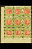 POSTAGE DUE  1946-57 4d Carmine & Green, SG D123, Never Hinged Mint Corner Block Of 9, Lovely Display Item (9 Stamps) Fo - Sonstige & Ohne Zuordnung