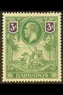1912-26  3s Green & Violet, Wmk Mult. Crown CA, SG 180, Very Fine Mint. For More Images, Please Visit Http://www.sandafa - Barbados (...-1966)