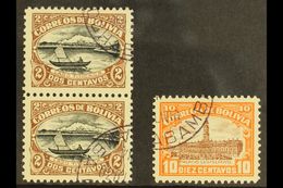 1916-17 PERFORATED COLOUR PROOFS.  2c Brown & Black Lake Titicaca Vertical Pair (Scott 113) And 10c Brown & Orange Parli - Bolivien