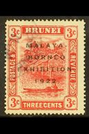 1922 MALAYA BORNEO EXHIBITION  3c Scarlet, Broken "N" SG 53c, Fine Cds Used.  For More Images, Please Visit Http://www.s - Brunei (...-1984)