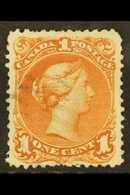 1868  1c Red-brown Large Queen On Watermarked Paper, SG 55b, Clear "M", Neat Barred Cancel, Few Shorter Perfs.  For More - Other & Unclassified