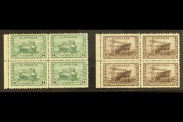1942-43  War Effort 14c Dull Green And 20c Chocolate, SG 385/86, Marginal Blocks Of Four, Never Hinged Mint. (2 Blocks = - Sonstige & Ohne Zuordnung