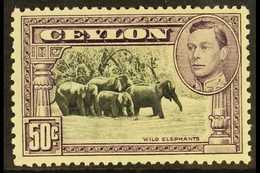 1938-49  50c Black And Mauve, Perf 13 X 11½, SG 394, Fine Mint. For More Images, Please Visit Http://www.sandafayre.com/ - Ceylon (...-1947)