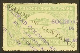 SCADTA PRIVATE AIR  1921 Diagonal Violet Surcharge 30c On 50c Dull Green (SG 7, Scott C20, Michel 8 II) Fine Used. For M - Kolumbien