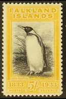 1933  5s Black And Yellow King Penguin, SG 136, Mint Lightly Hinged With Slightly Creamy Gum. Lovely Fresh Appearance. F - Falkland Islands