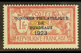 1923  1f Lake & Yellow-green Bordeaux Philatelic Congress Overprint (Yvert 182, SG 400e), Fine Mint, Centered To Top Rig - Other & Unclassified